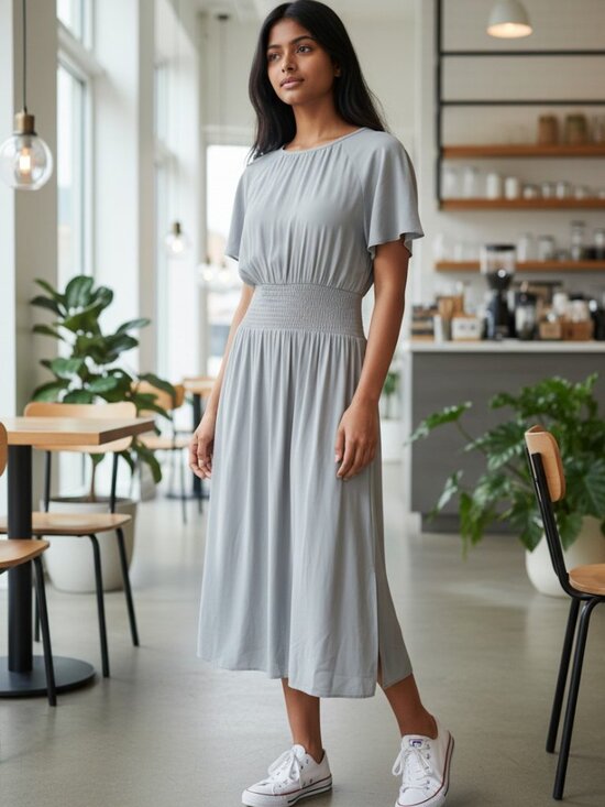 Wilfred Dresses & Skirts - Wilfred Aritzia Maxime Smocked Midi Dress - Blue Grey - Size Medium